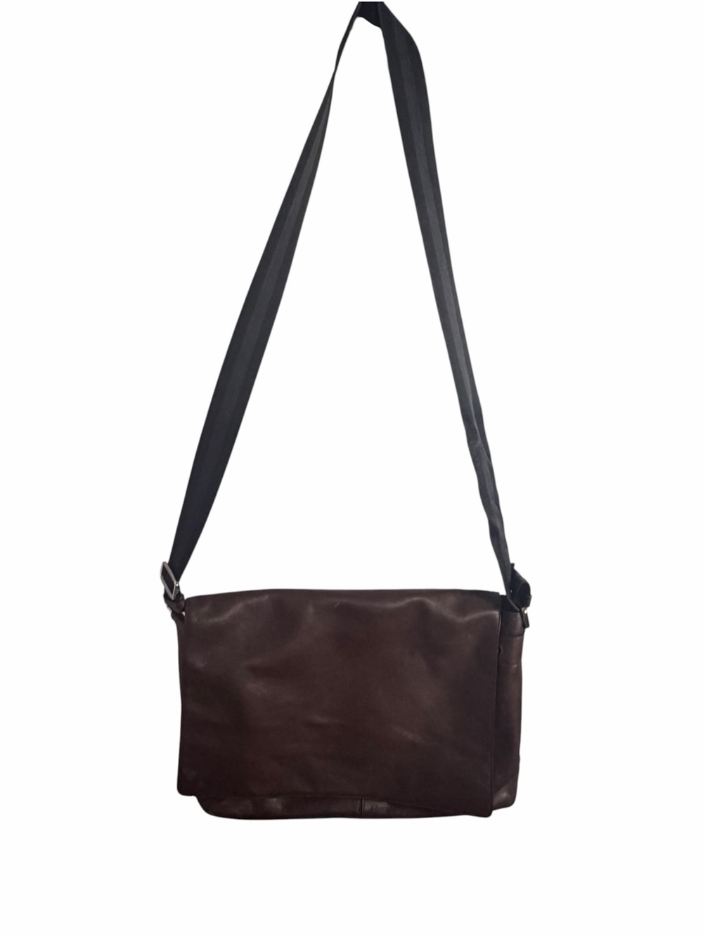 Coach Men's Dark Brown Leather Messenger Bag with Black Strap